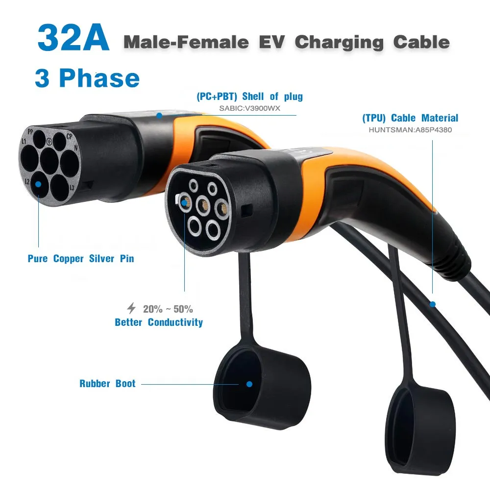 EVSE Wallbox 22 кВт 32 А 3 фазный спиральный зарядный кабель для электромобиля тип 2 Тип
