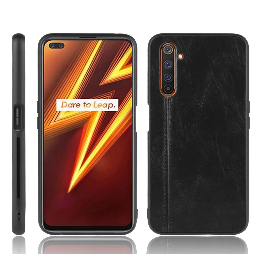 Роскошный чехол из телячьей кожи для Oppo Realme 6 Жесткий Чехол искусственной с