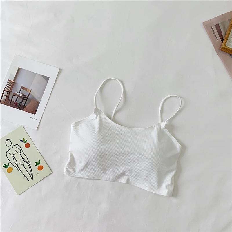 X Women Casual Versatile Sleeveless Thread Cotton Off Shoulder Slim Solid Sexy Strap Top Tube White Black Gray Apricot Pink | Женская