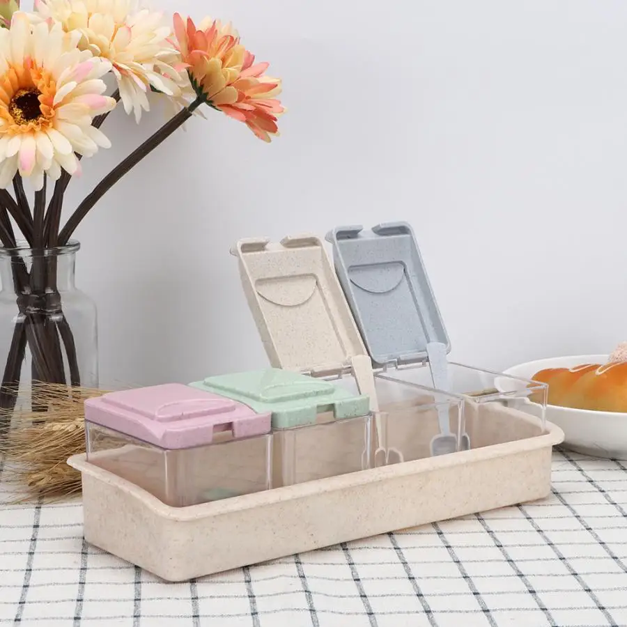 Банка для специй коробка приправ с четырьмя ячейками кухонная бутылка хранения