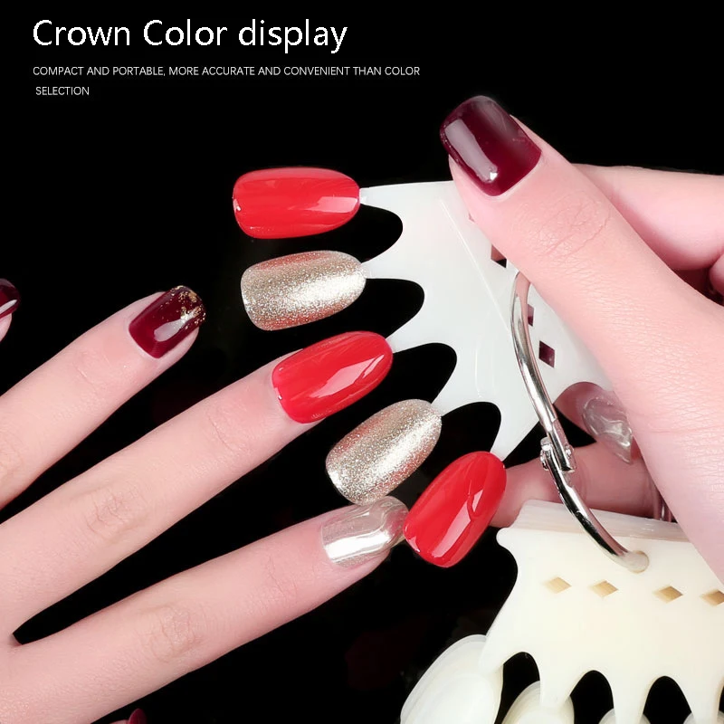 

1lot Nail Polish UV Gel Color Palette Card Display An Crown Shaped Natural False Nail Tip Sticks Colored Practice Training Nails