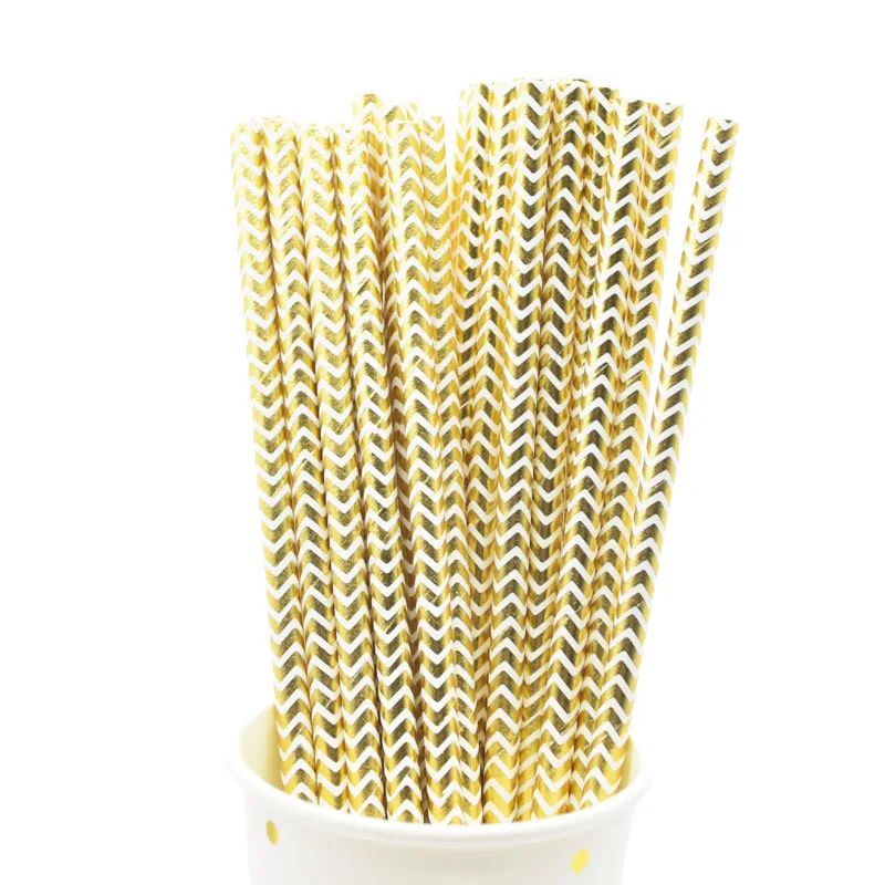 25pcs straws2 Черные бумажные золотистые тарелки, украшения для дня рождения, детские бумажные соломинки, свадебные украшения, подарок подружки невесты, одноразовая посуда из фольги - Цвет: 25pcs straws2