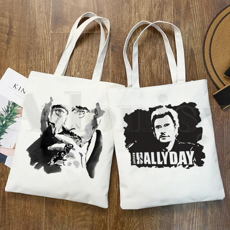 

Johnny Hallyday Rock Star French Singer Music Shoulder Canvas Bags Large Capacity College Harajuku Handbag Women Shopping Bag