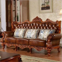 high quality european antique living room sofa furniture genuine leather set o1034