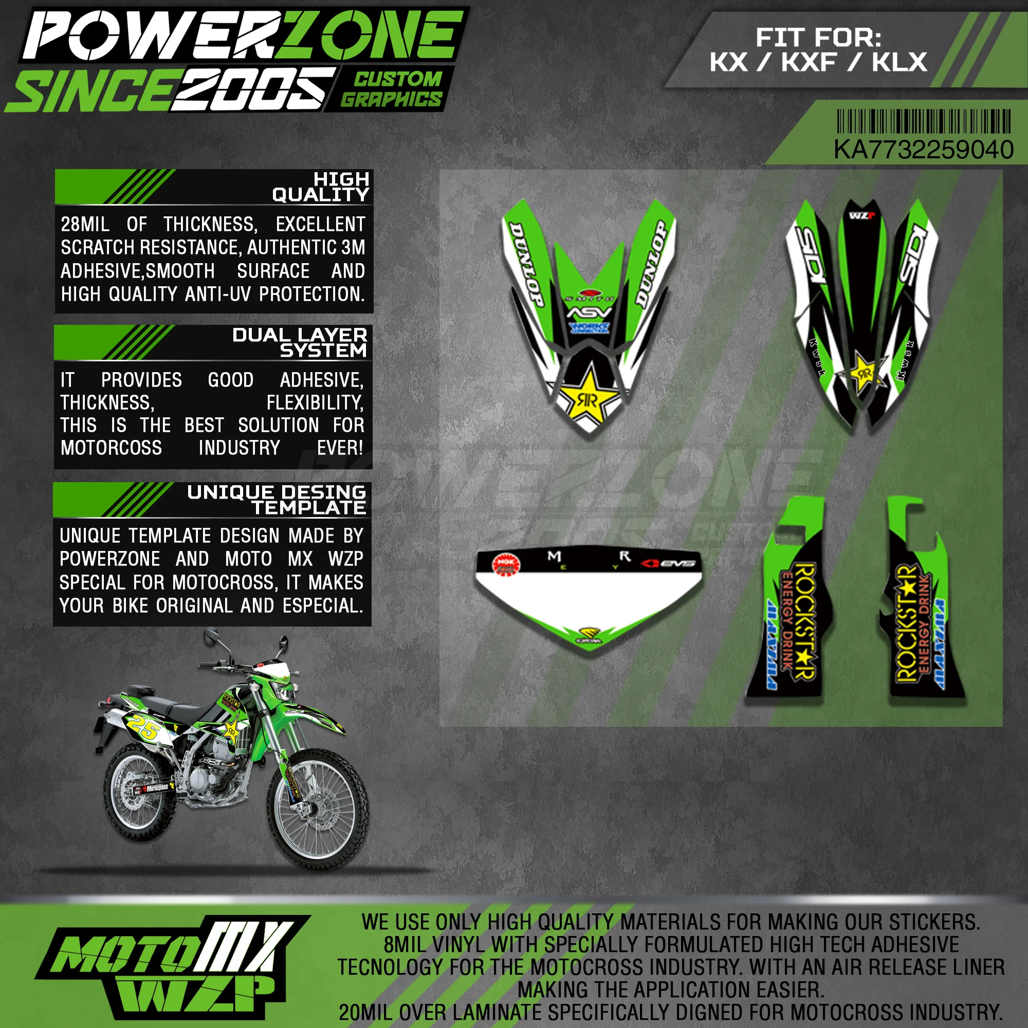 Набор наклеек PowerZone 3 м для Kawasaki наклейки 2005-2007 2008-2019 KLX250 40 | Автомобили и мотоциклы
