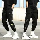 Джоггеры мужские в стиле хип-хоп, черные брюки-султанки со множеством карманов, с лентами, брюки от пота, Повседневная Уличная одежда, осень 2022