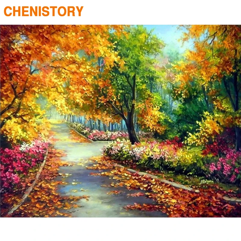 

CHENISTORY Frame Forest DIY Painting By Numbers Autumn Landscape Paint By Numbers Canvas Picture Wall Art Picture For Home Decor