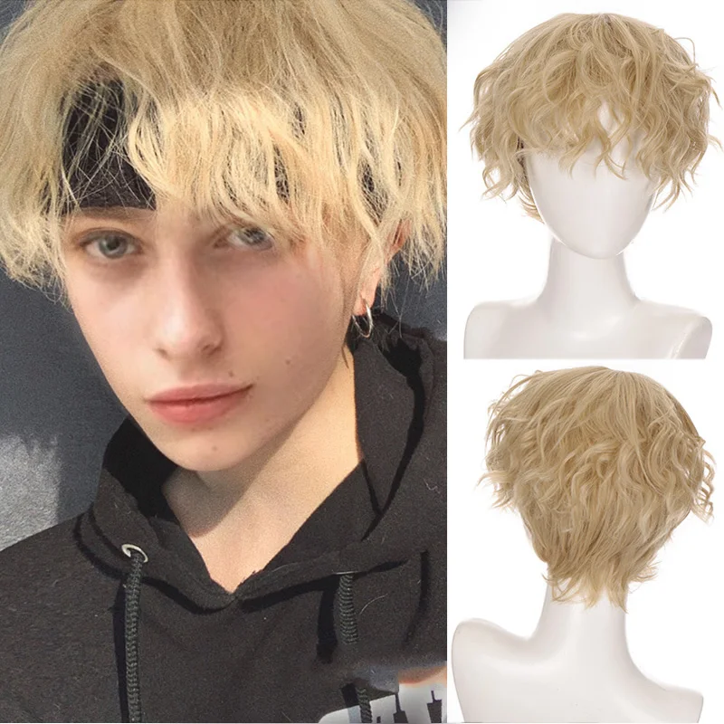 Парик для косплея AILIADE короткий кудрявый мужской вечевечерние светло-желтый