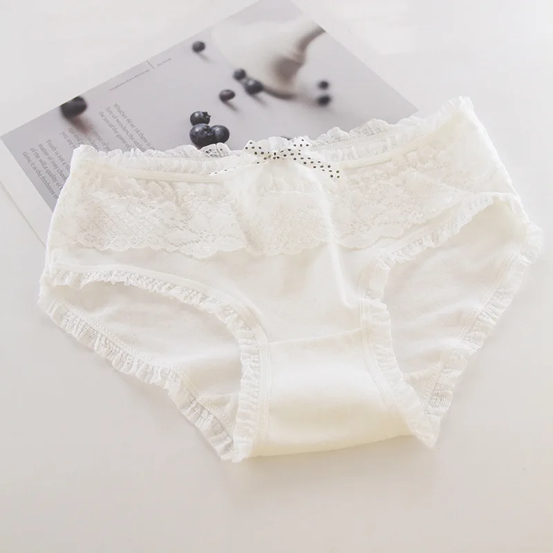 

Cute Cotton Lace Panties for Girls 2021 New White Comfortable and Breathable Large Size Bow Second Element Anime Panties Woman