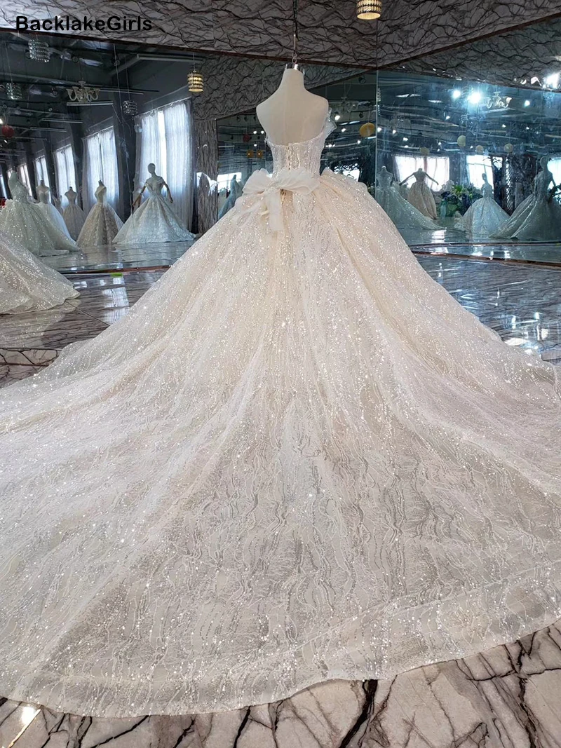 Блестящее свадебное платье без бретелек с блестками Бальное принцессы Свадебные