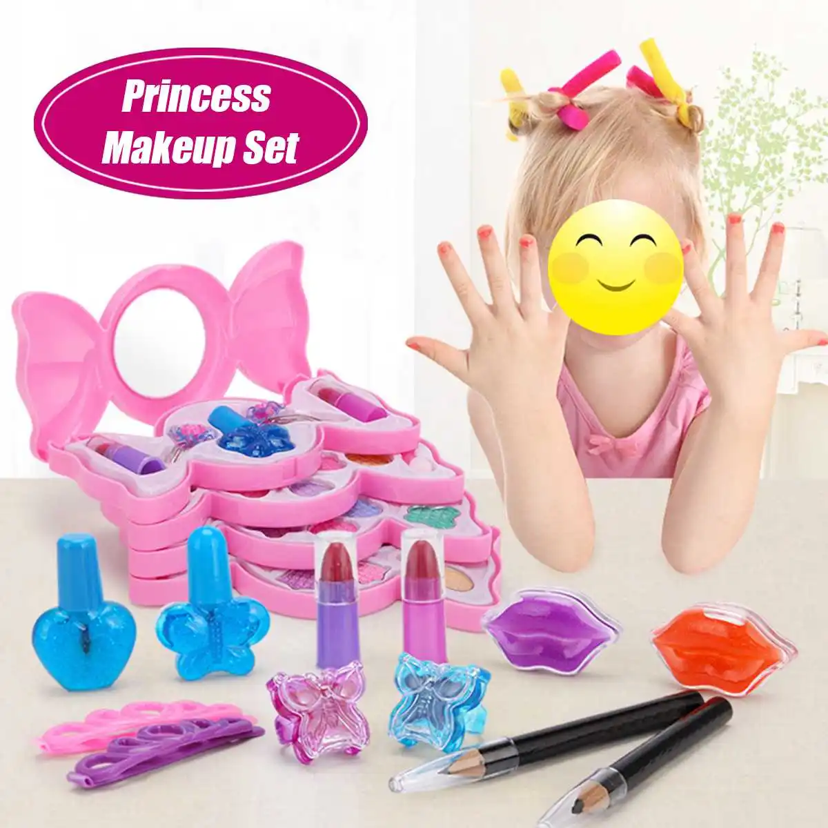 

Моющийся набор принцессы для макияжа с 3/4/5 слоями для девочек, набор косметических игрушек, тени, блеск для губ, румян, макияж для лица, вечер...