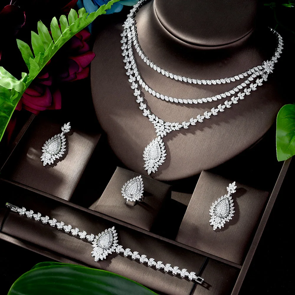 HIBRIDE Красивая Длинная подвеска AAA кубический циркон 4 шт. комплект ювелирных