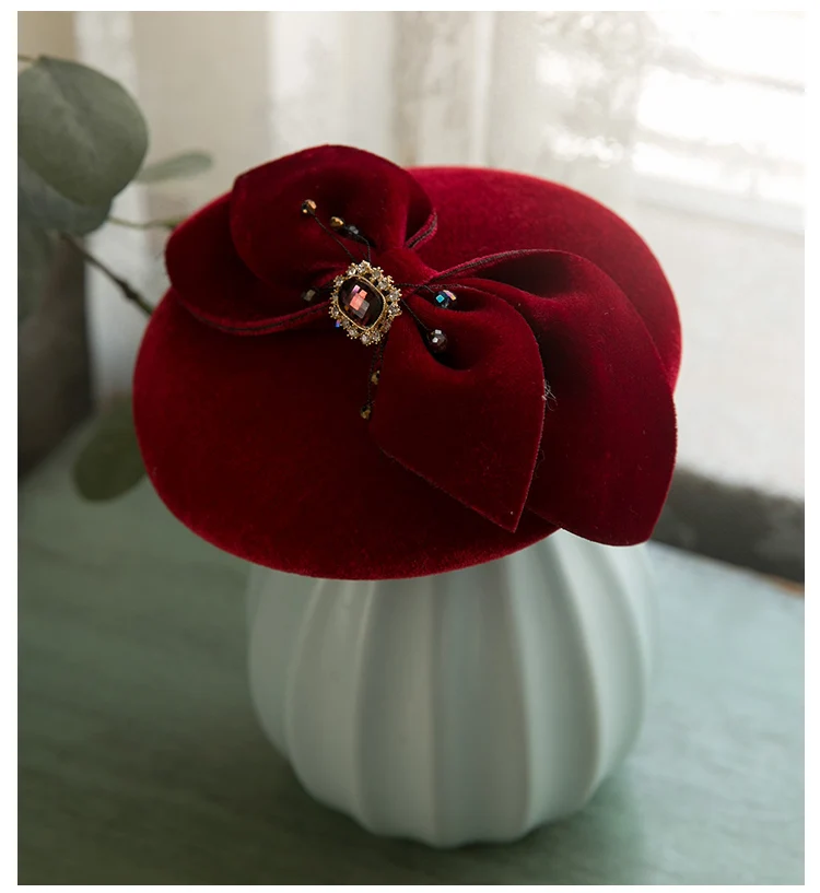 

202103-anran-hy345 New Spring French Elegance Dinner Bride Velvet Fabric Lady Beret Hat Women Leisure Painter Pumpkin Hat
