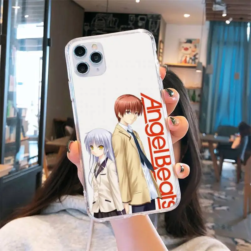 

Japanese anime the angel beats Phone Case Transparent for iPhone 6 7 8 11 12 s mini pro X XS XR MAX Plus cover funda shell