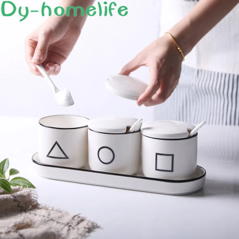 Креативный геометрический узор круглая керамическая банка для приправ с