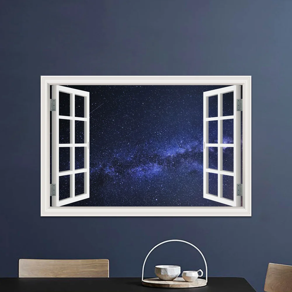 Одна штука Млечный путь ночное небо вид наклейка виниловые обои 3D окно на стену