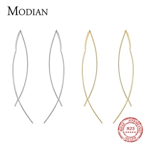 Женские серьги-подвески Modian, длинные висячие серьги из стерлингового серебра 925 пробы с геометрической линией, изящная бижутерия