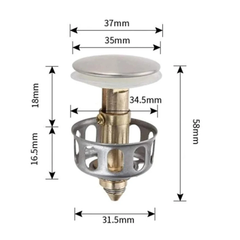 

Stainless Steel Push-Type Bounce Core Basin Pop-up Drain Filter Universal Wash Basin Bounce Drain Filter Sink Drain Stopper