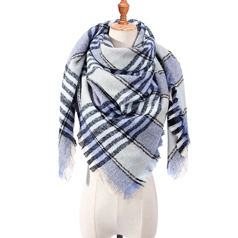 E-16 Модный пушистый шарф для женщин, клетчатый принт, теплые кашемировые шарфы, Женские Треугольные шали, шарфы для женщин - Цвет: E-16