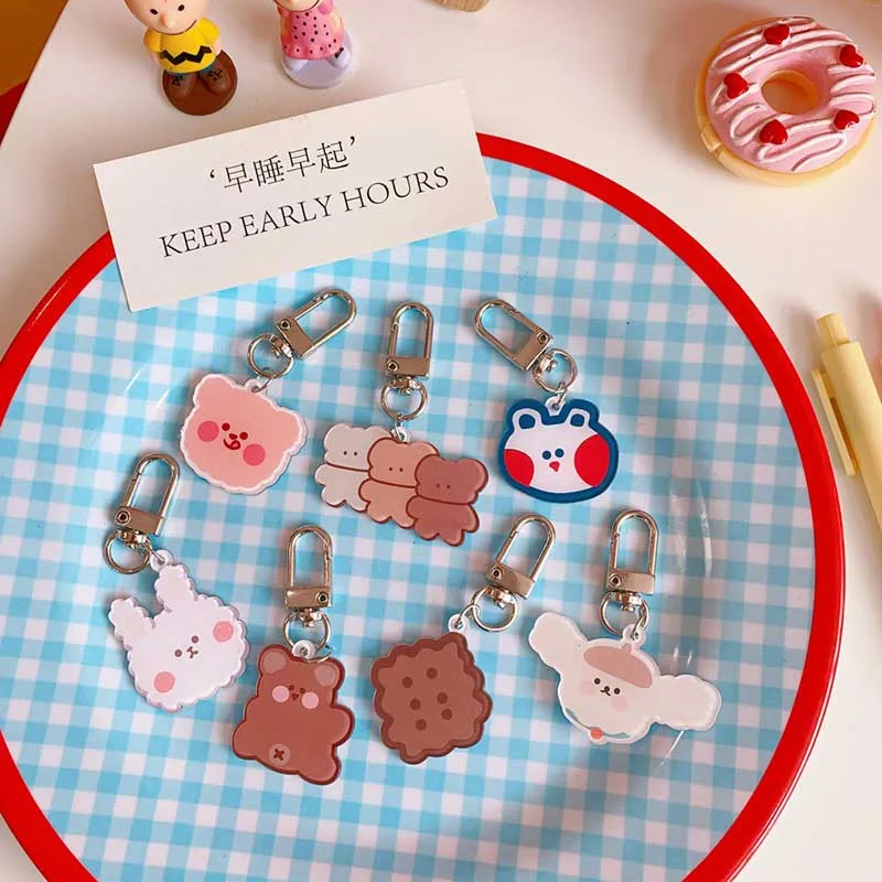 

Kawaii Animals Key Chain Ring Cartoon Dogs Bear Rabbit Keyring Small Girls SchoolBags Pendant Decoration Accessories Supplies