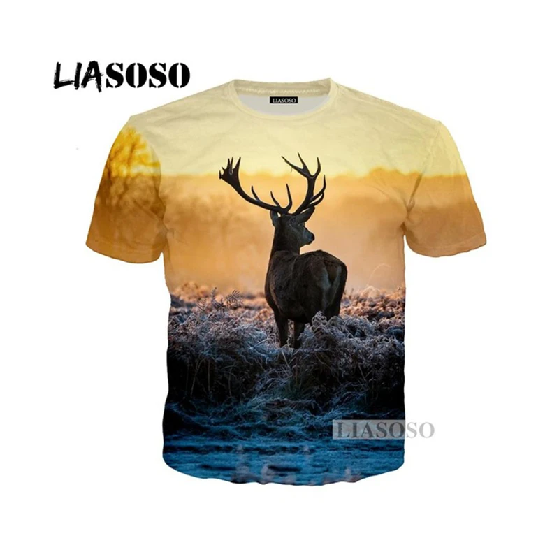 

LIASOSO New 3D Print Women Men Funny Antlers Deer Tree Snow Tshirt Summer T-shirt Hip Hop Pullover Harajuku Short Sleeve