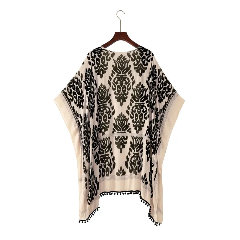 Женский шифоновый кардиган Пляжное платье с V-образным вырезом и принтом |