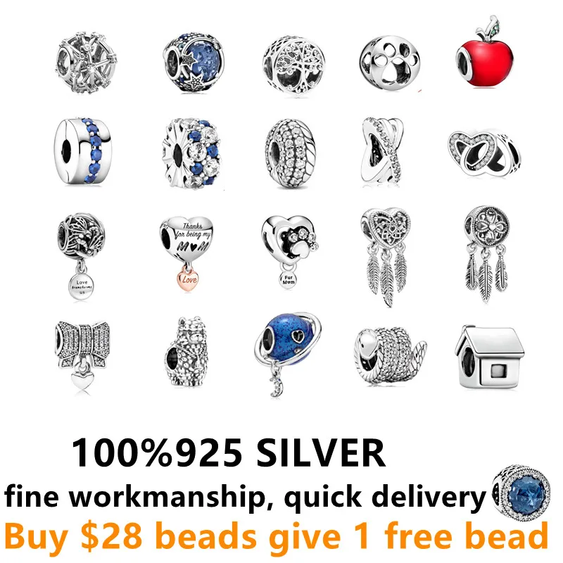 

Free Delivery 925 Sterling Silver Bow Dog Snake House Apple Spiritual Dreamcatcher Charm clips Suitable for Pandor bracelets