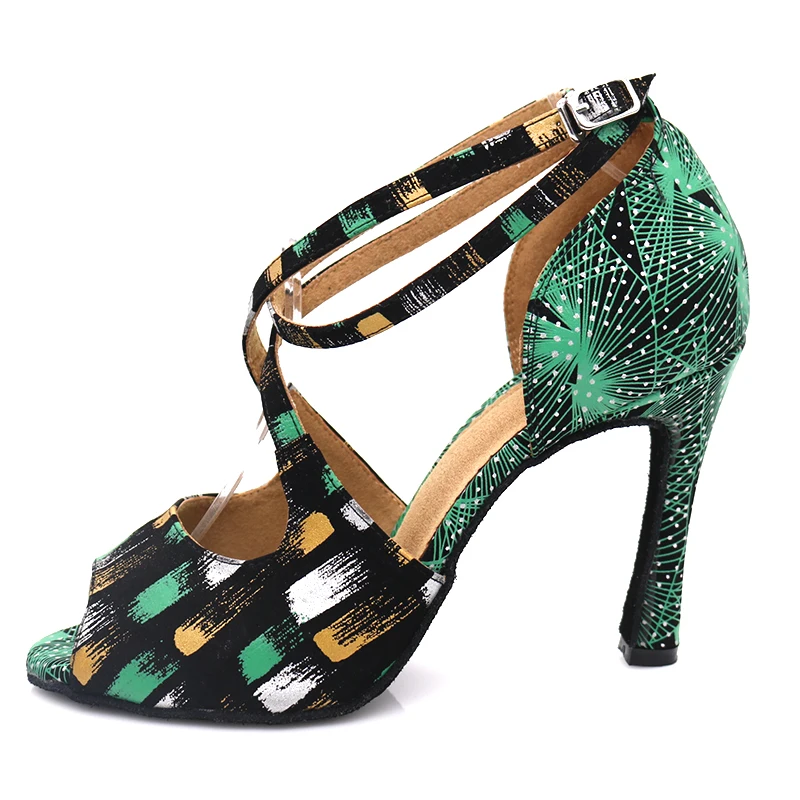 Samisoler Latin Dance Shoes Rainbow Colors bright PU Women's Salsa elegant Ballroom dancing shoes soft tango dance shoes heel