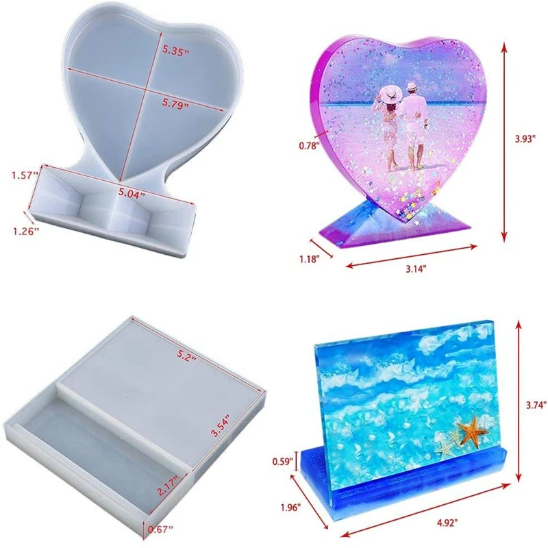 Epoxy Resin Photo Frame Molds Rectangle &amp Heart Shape Silicone Mold Personalized For Casting | Дом и сад