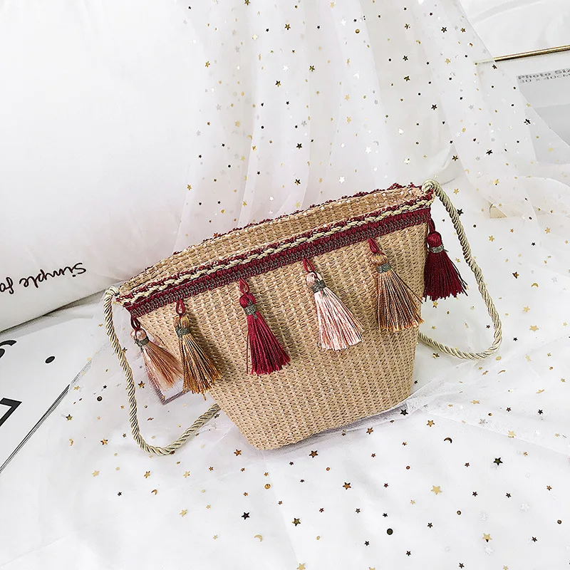2019 Женская Винтажная сумочка из ротанга с кисточками женский богемный Летний