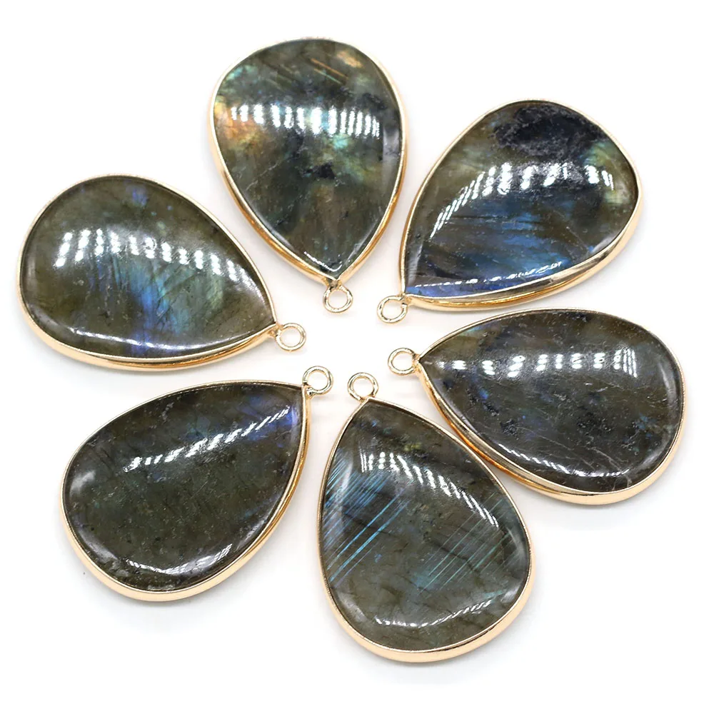 

Natural Stone Pendants Waterdrop Shape Polished Flash Labradorite Stone Charms for Jewelry Making Necklace Bracelet Gift