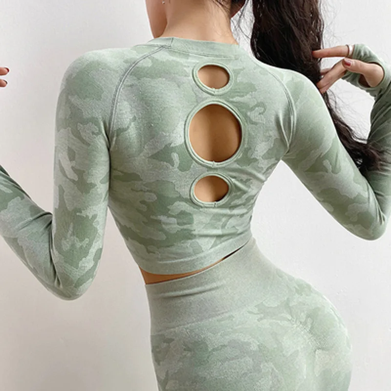 

Women Seamless Yoga Set Gym Clothing Fitness Leggings+Cropped Shirts Sport Suit Women Long Sleeve Tracksuit Active Wear