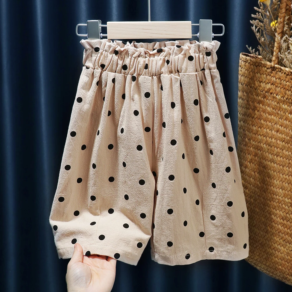 Летние детские свободные шаровары в горошек из хлопка и льна | Мать ребенок