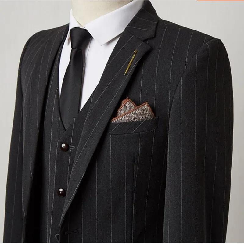 Suist мужской двубортный костюм джентльмена в полоску из 3 предметов блейзер + брюки
