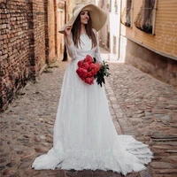 long sleeve wedding dresses for women 2021 o neck backless lace boho bridal gowns for bride bohemian vestido de noiva plus size