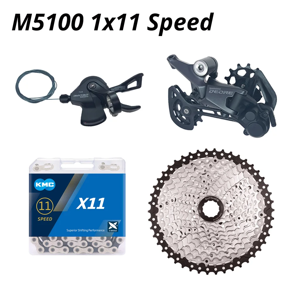 Набор скоростных переключателей Shimano Deore M5100 1X11, 11 скоростей, правый рычаг переключения передач RD KMC CN, кассета CS sunshine 46T, 50T, 52T - изображение