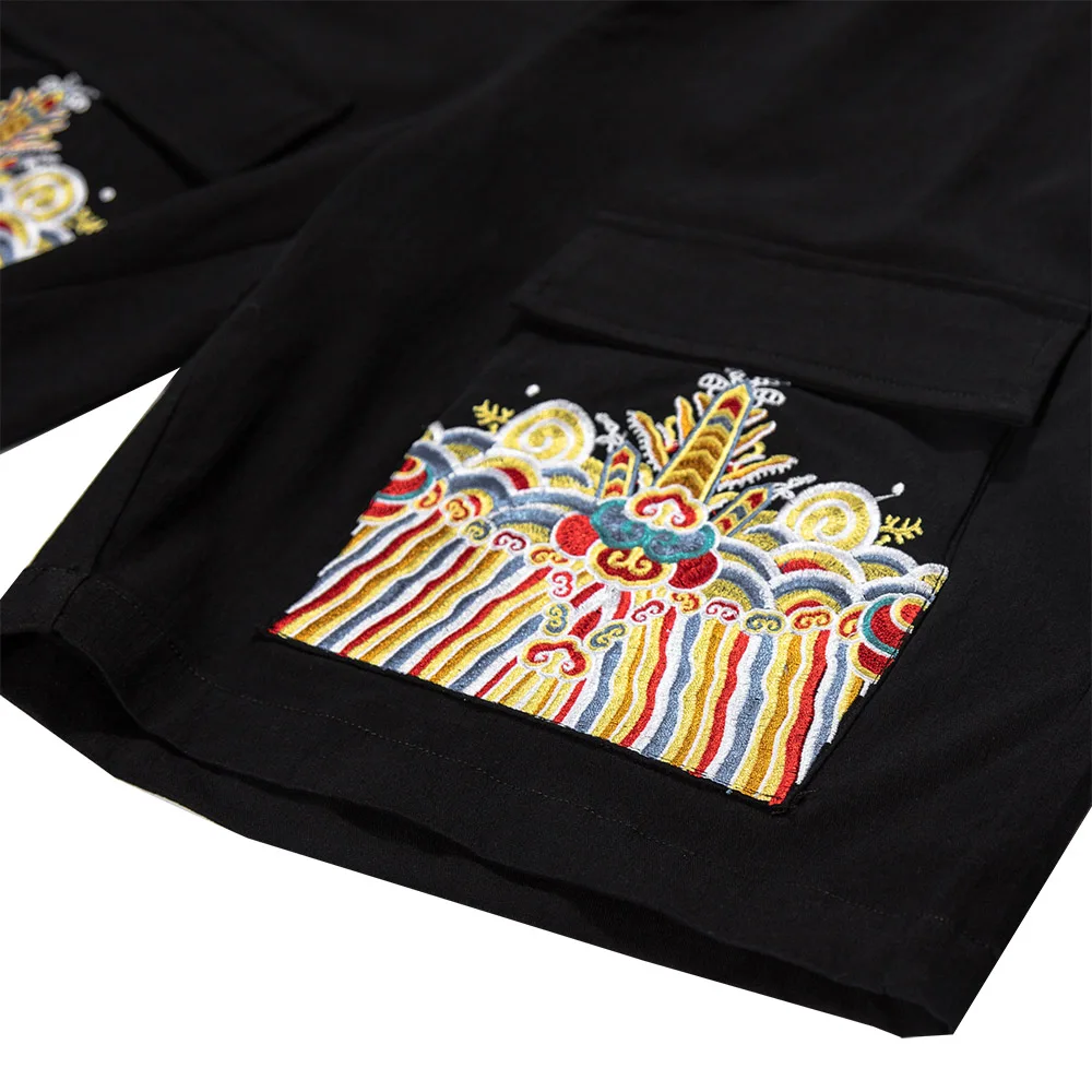 Мужские шорты Харадзюку хлопковые свитшоты китайские emboridery с эластичной