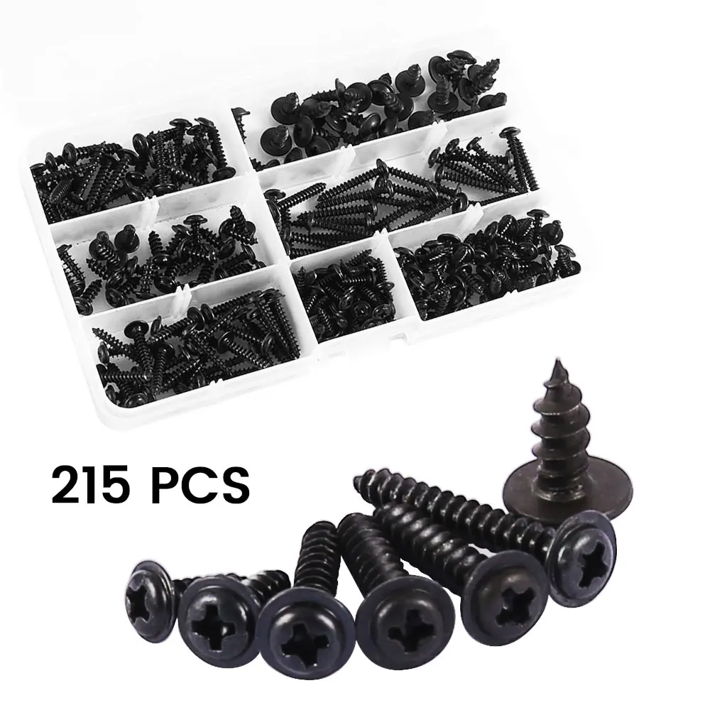 Винты самонарезающие черные из углеродистой стали 215 шт. | Инструменты