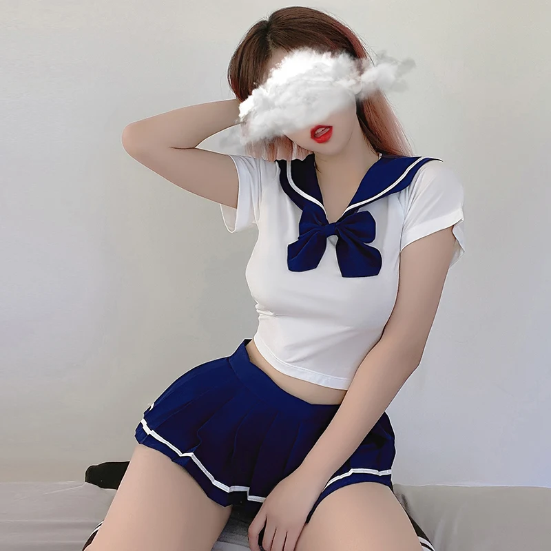 

Women Sexy Student Uniform School Girl Ladies Erotic Lingerie Cosplay Costume Babydoll Dress Bow Tops Miniskirt Outfits One Size