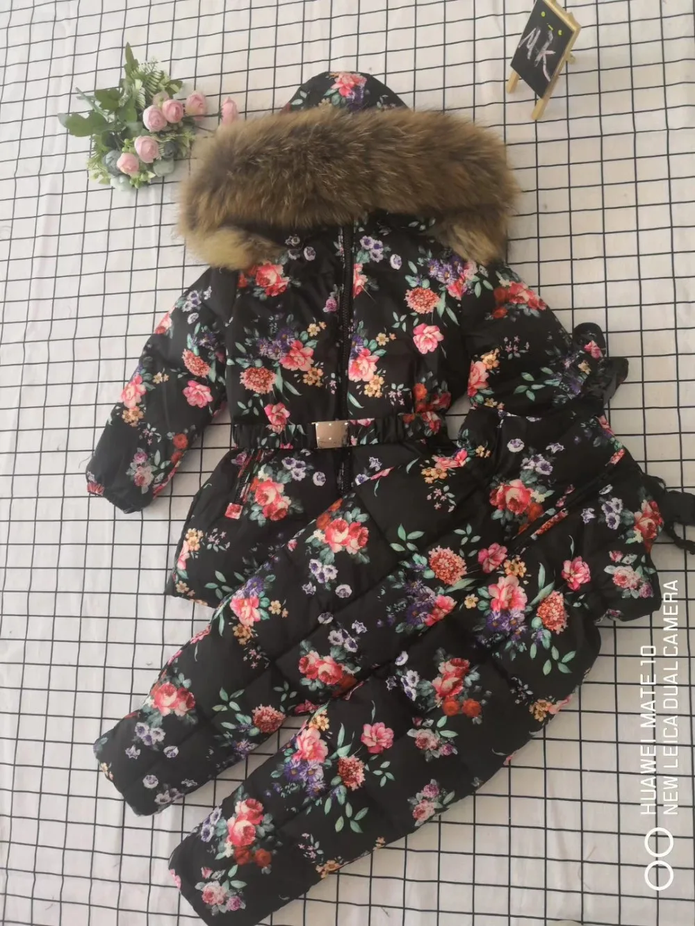 Real raccoon fur winter jacket child suit jacket+pant twinset boy& girl ski suits children down jacket outerwear parka