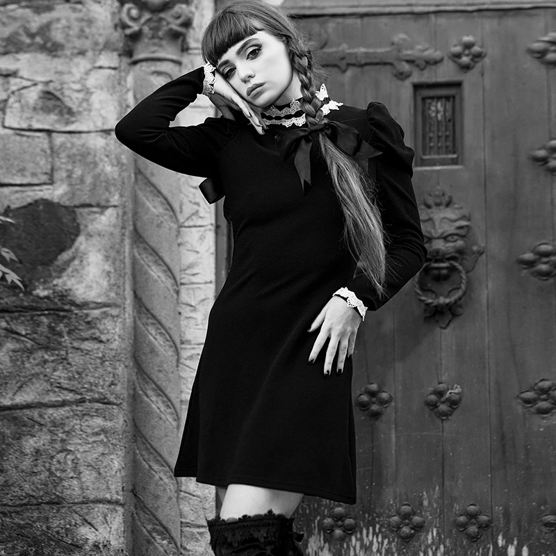 Готическое Черное Трикотажное винтавечерние нарядное мини платье гот Харадзюку