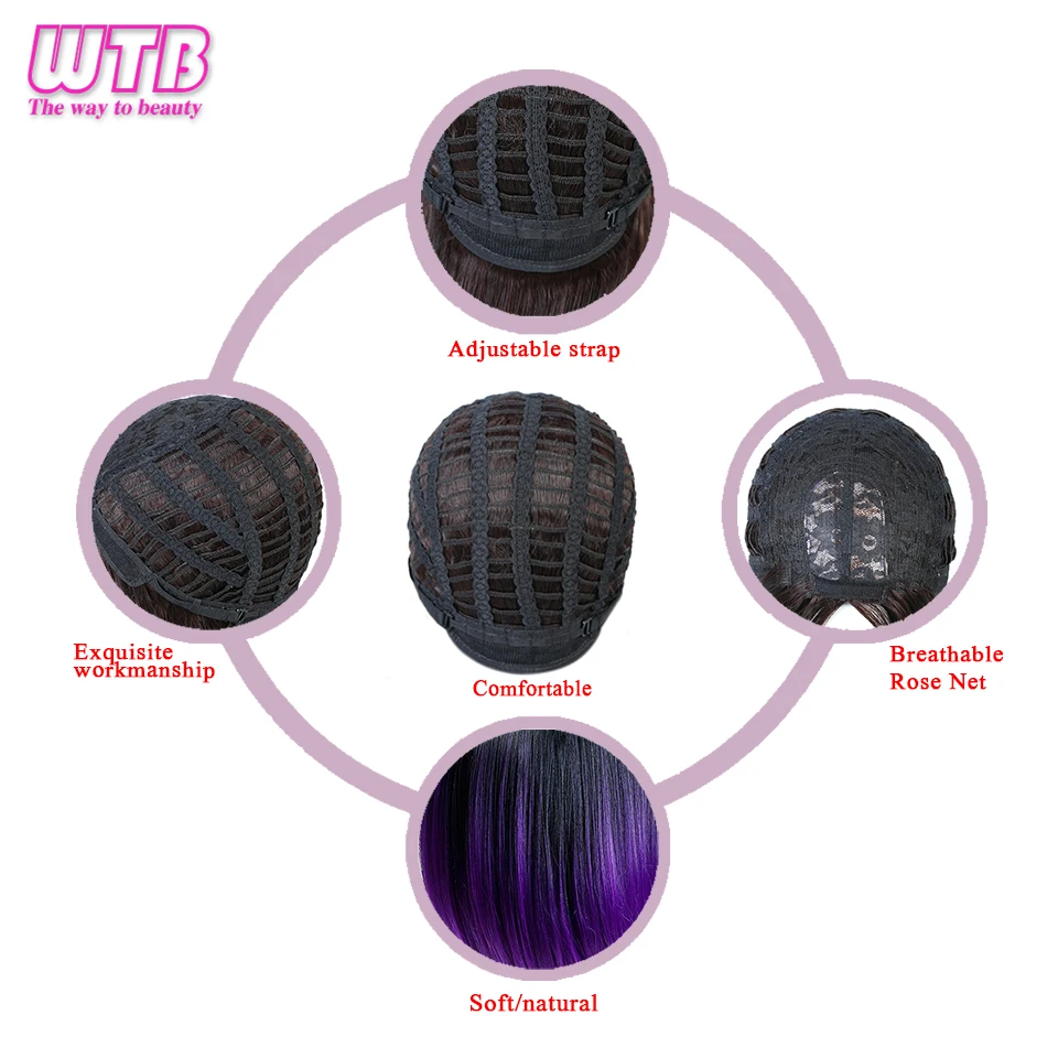 WTB розовый коричневый парик Голубой с эффектом омбре длинные прямые синтетические парики для женщин темные корни средняя часть натуральные парики