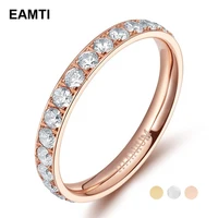 eamti rose gold rings for women titanium 3mm ring cubic zirconia anniversary engagement wedding band anillos mujer