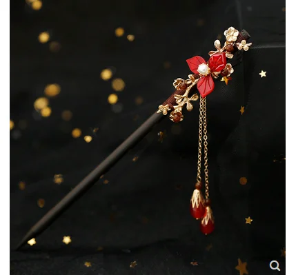 Классический в стиле ханьфу для невесты Cheongsam Kanzashi заколка волос красный цветок
