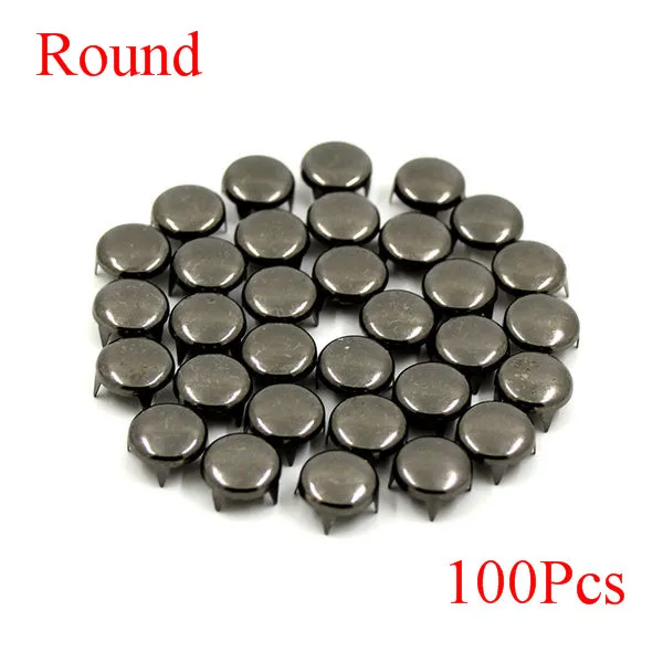 Black Round 100 шт. квадратные пирамидальные шпильки с заклепками, четыре металлические шпильки с заклепками для кожаной обуви в стиле панк, кожаные браслеты, аксессуары - Color: Black Round