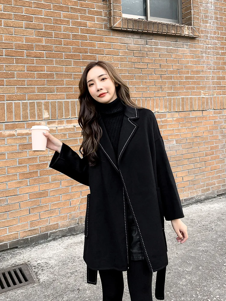 

Black Temperament Double-sided Cashmere Coat Women's Short 2021 New Hepburn Style Small Woollen Coat Fashion