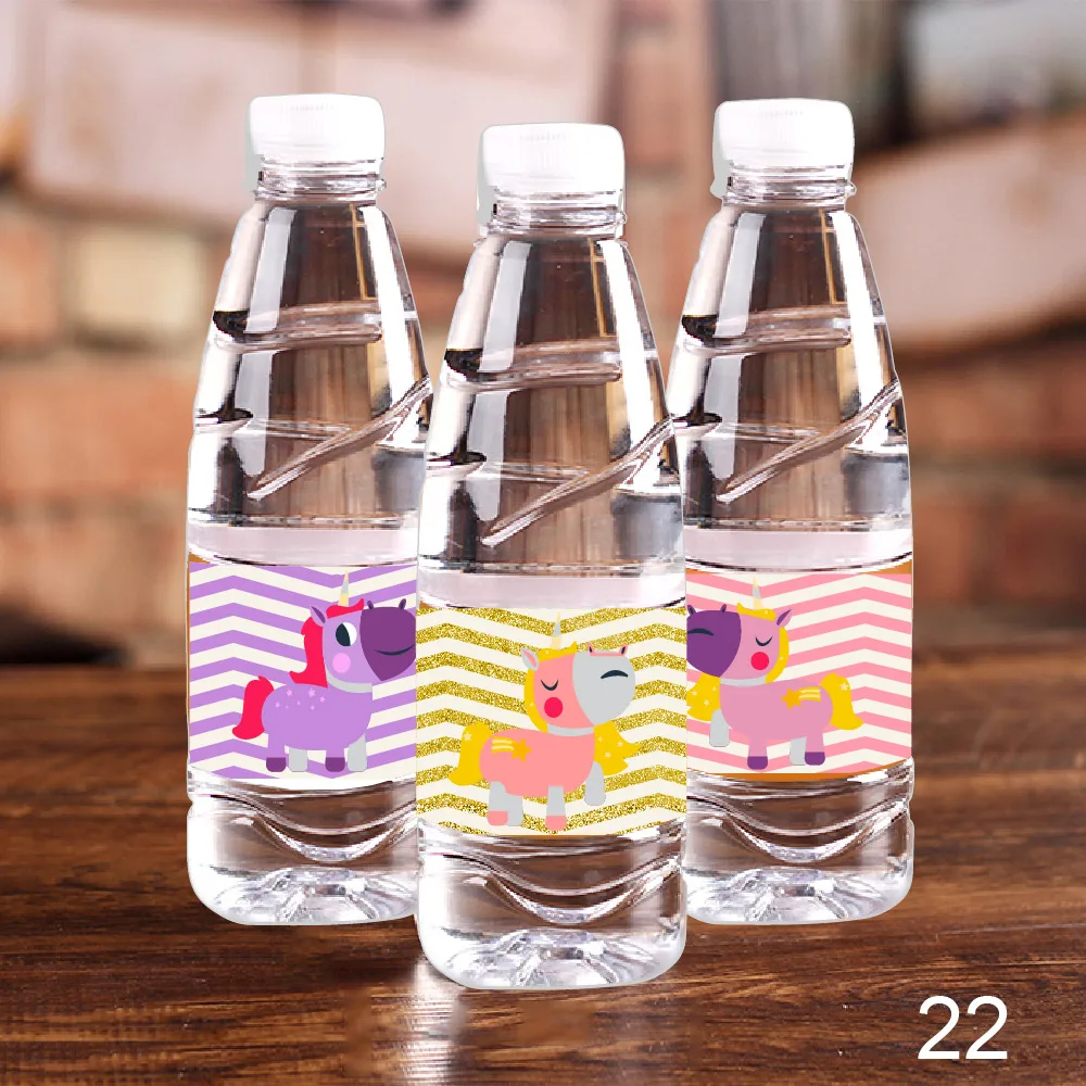 20 шт./лот цвет зигзаг единорог принцесса вечерние этикетки на бутылки для воды