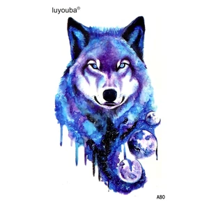 Водонепроницаемая временная татуировка Blue Wolf, Мужская татуировка с хной, флеш-татуировка, тату для детей, временные рукава с татуировками