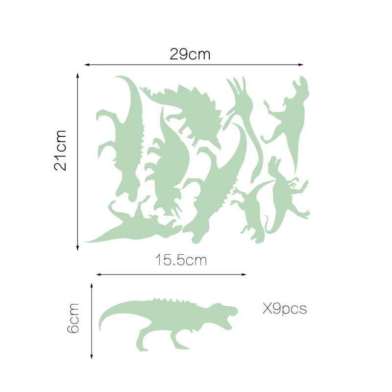 

9Pcs/set Glow In The Dark Dinosaurs Toy Stickers Funny 3D Fluorescent Sticker For Ceiling Baby Kids Room Stars Luminous Stickers
