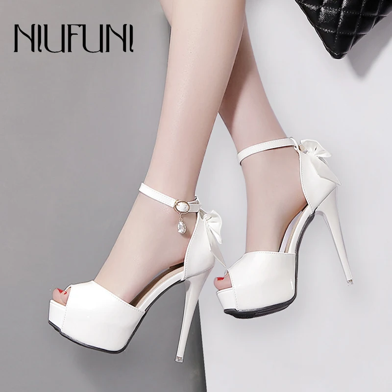 

Gladiator Peep Toe Crystal Women's Sandals Sexy Platform Stiletto High Heels Belt Buckle NIUFUNI 2020 Roman Shoes For Women